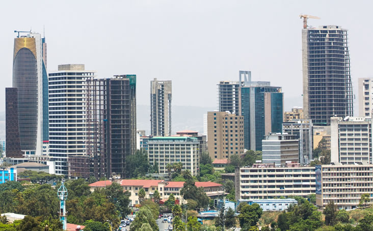 The skyline of Addis Ababa, Ethiopia